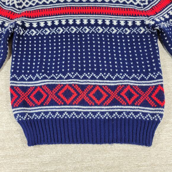 VTG Sedgwick Fair Isle Ski Sweater Blue Red White Acrylic L Winter Holiday - Picture 9 of 15